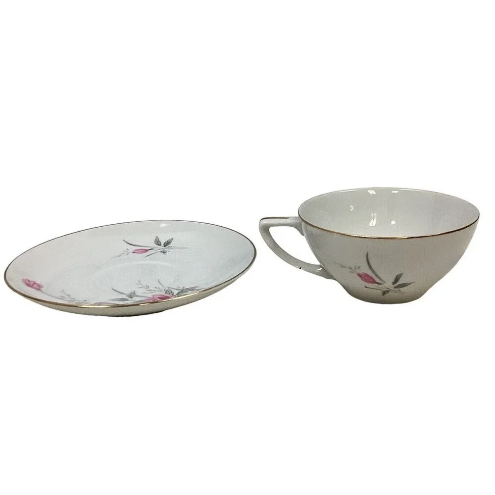 Vintage Golden Rose Flower Gold Rim Fine China Japan Teacup Saucer Set